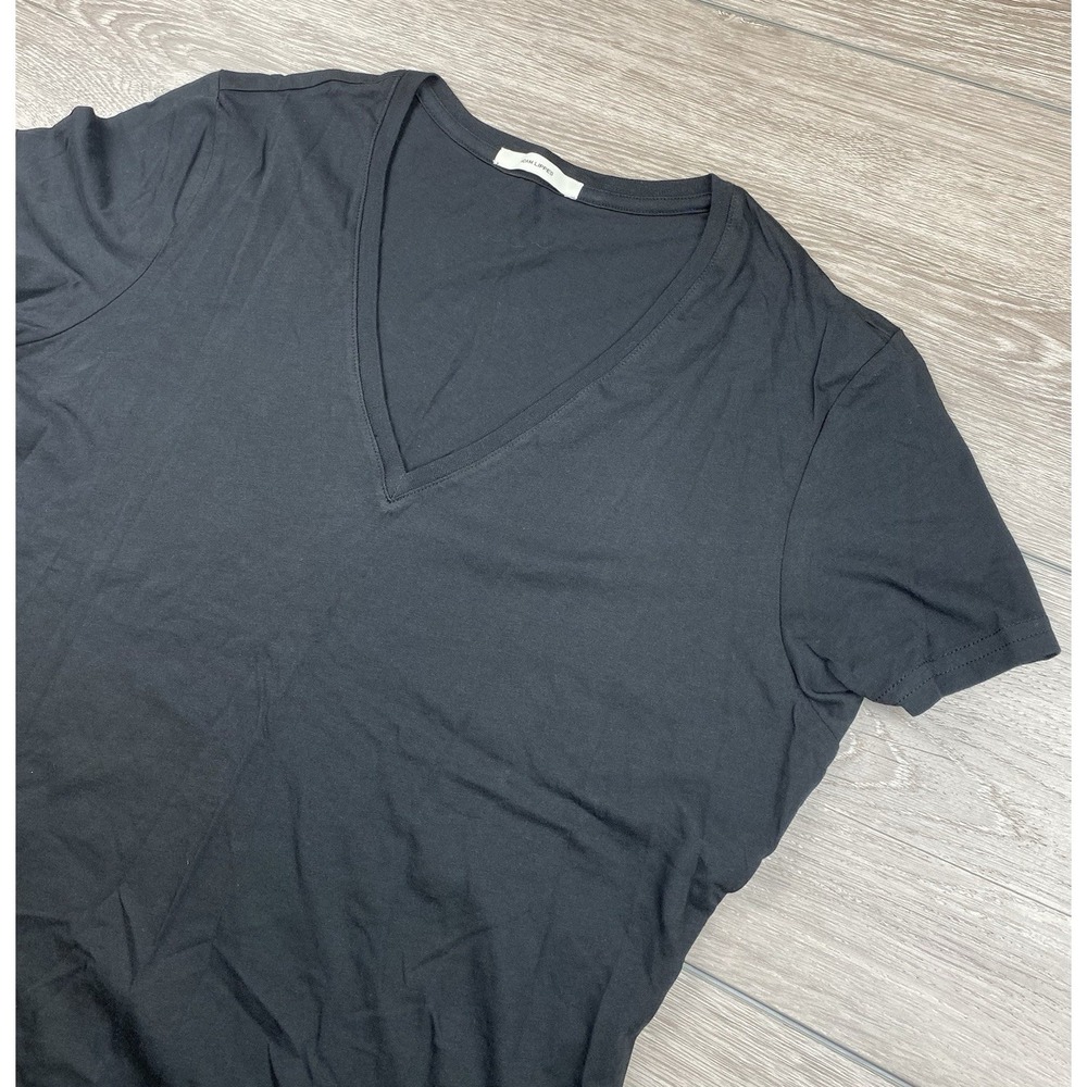 Adam Lippes Women's Pima Cotton V Neck Short Sleeve Top Black Size Large